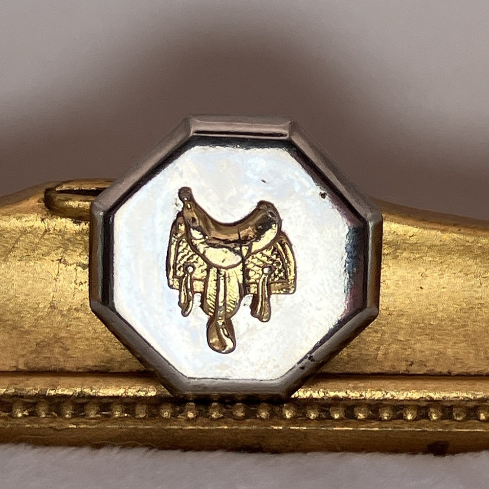 Vtg Gold / Silver Tone‎ Horse Saddle Equestrian Scarf Clip Cowgirl Rodeo Western